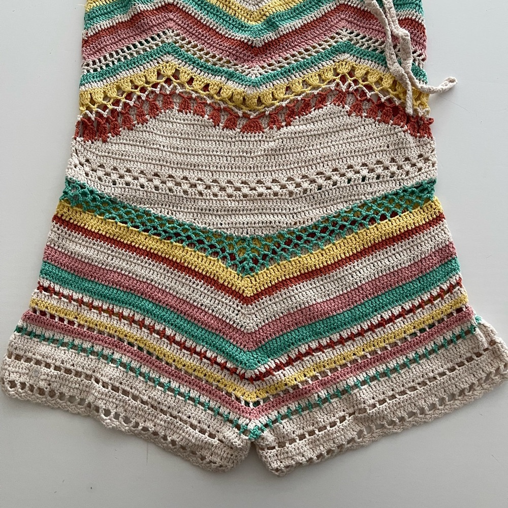 Striped Crochet Halter Romper cotton Pastel S - Picture 11 of 14